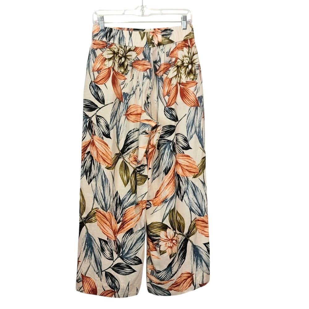 C&C California Tropical Floral Linen Pants Wide Leg Elastic Waist High Rise M